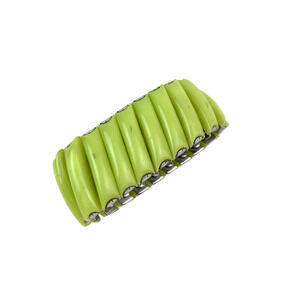Vintage Stretch Bracelet Pale Green Resin Plastic Wide Cuff Mid Century Style